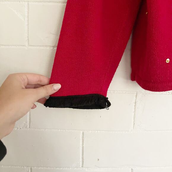 VINTAGE Red Ugly Christmas Sweater Zip Up Reindeer Large L - Picture 4 of 9